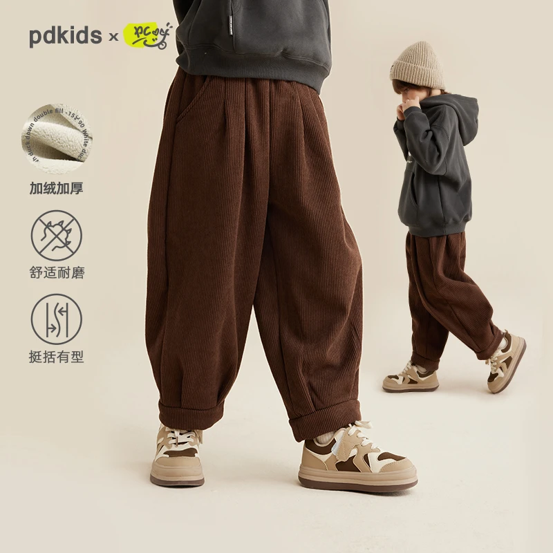 咕噜日记儿童灯芯绒加绒休闲直筒裤秋冬长裤PDK2305