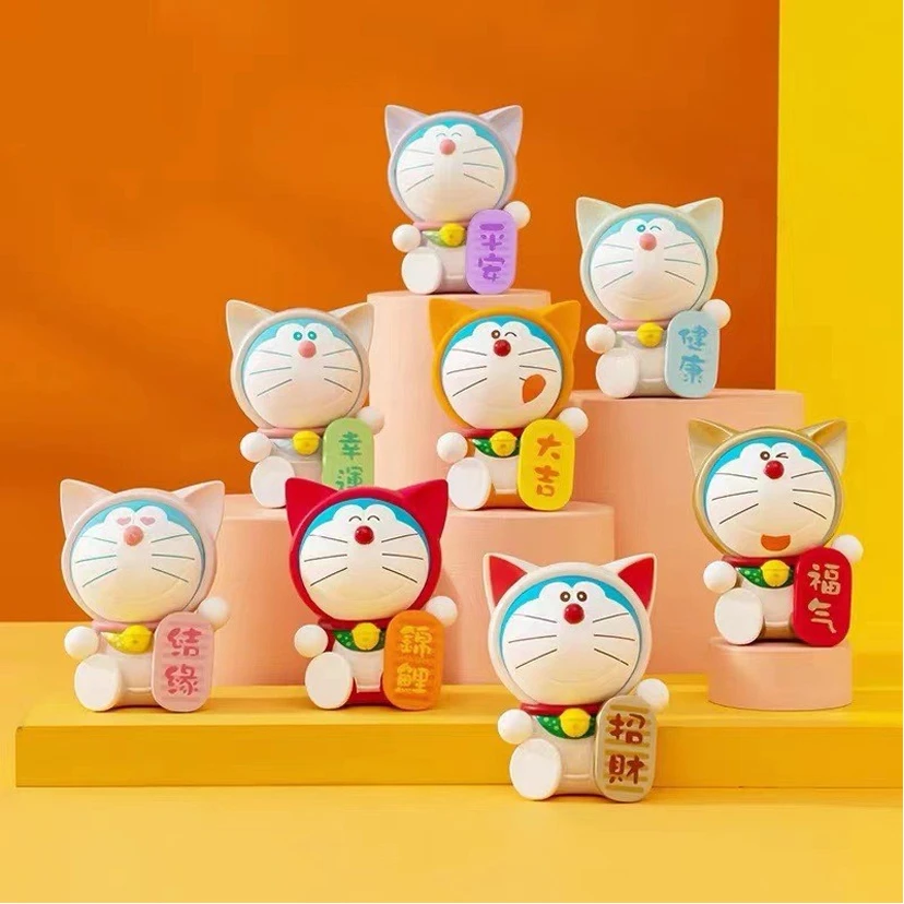 福气满满蓝胖子机器猫8件套新春祈福寓意叮当猫手办摆件
