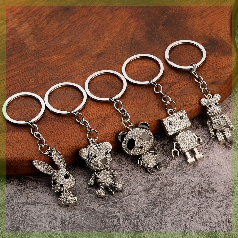创意个性满钻小熊钥匙扣简约时尚挂饰合金男女通用潮流嘻哈饰品