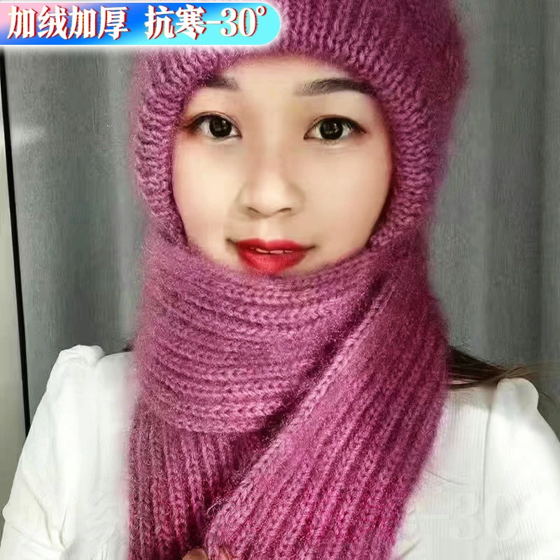 帽子女新款加绒加厚围巾一体风雪帽秋冬季松鼠绒毛线帽保暖网红帽
