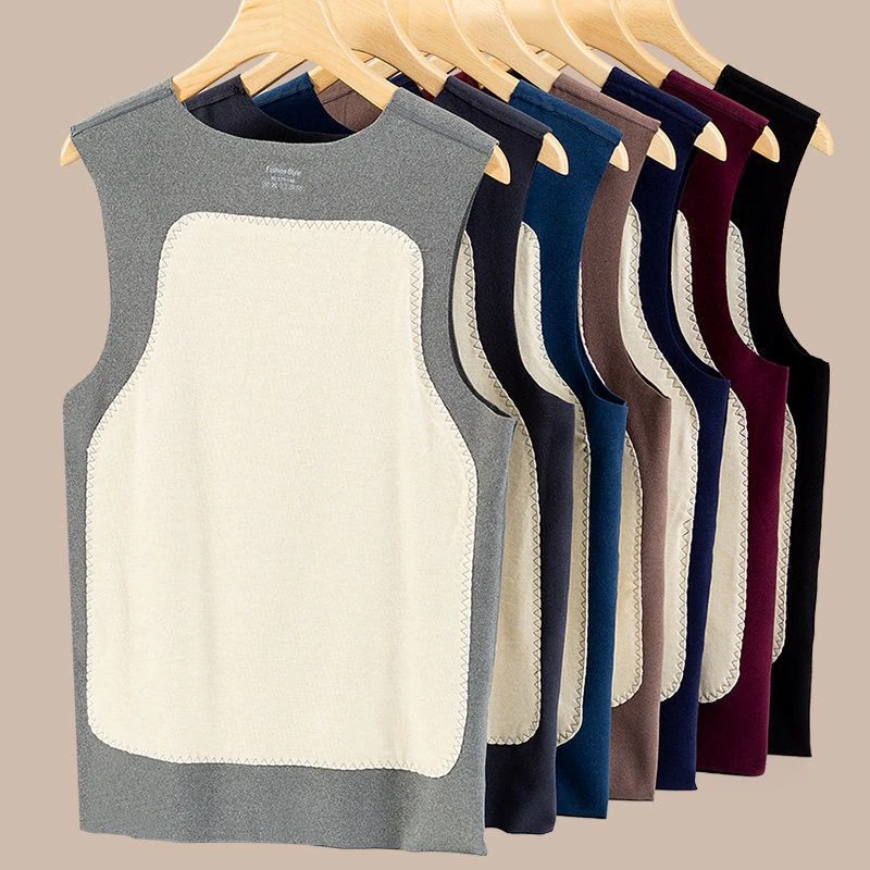 新款德绒无痕保暖护肚子背心男秋冬加绒发热内穿打底马甲无袖坎肩