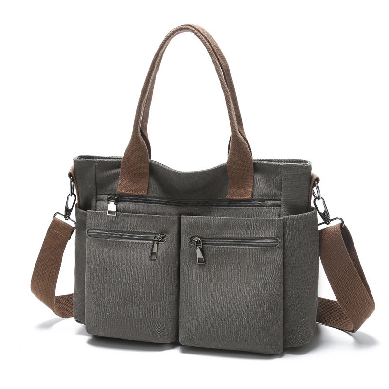 包包女士单肩包大容量简约多口袋帆布包上班通勤包休闲手提斜挎包