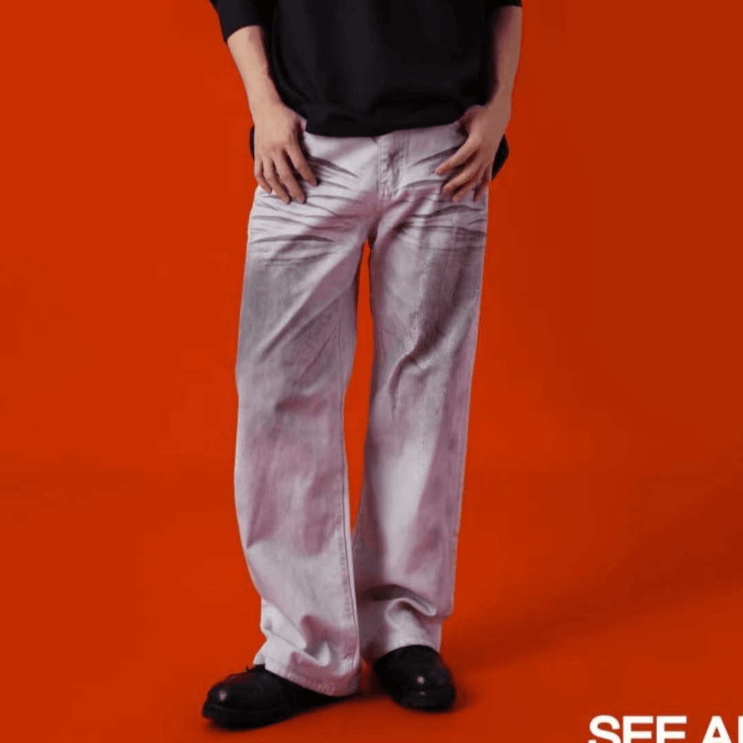 see also龙爪牛王 做旧做脏水洗男女直筒百搭牛仔裤
