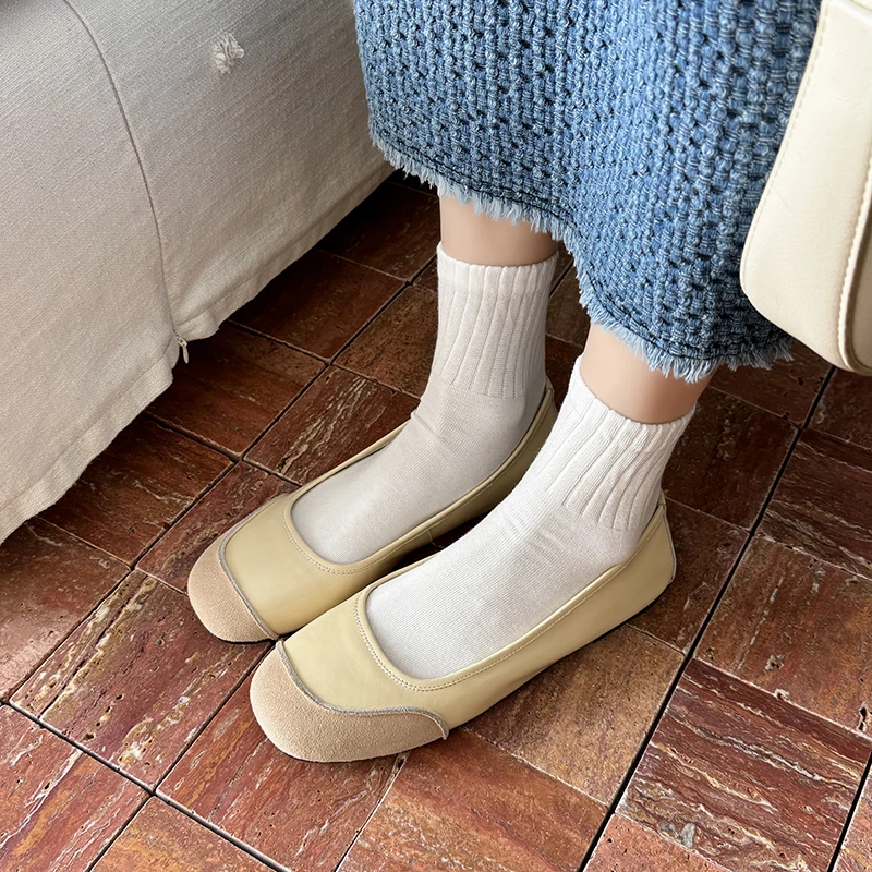 【DL】真皮法式复古圆头平底一脚蹬柔软舒适通勤百搭可爱单鞋1365