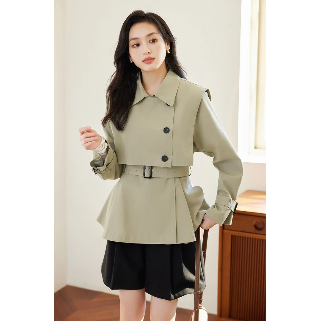 朗文斯汀2023年秋冬新款设计感披肩气质风衣LDMF33012307