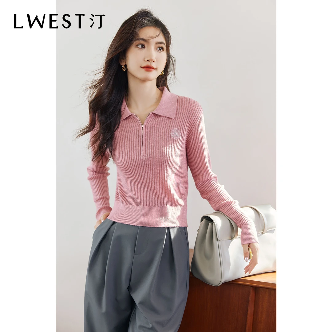 朗文斯汀2023秋季新款时尚polo领撞色绣花套头毛衣LDYZ33507131