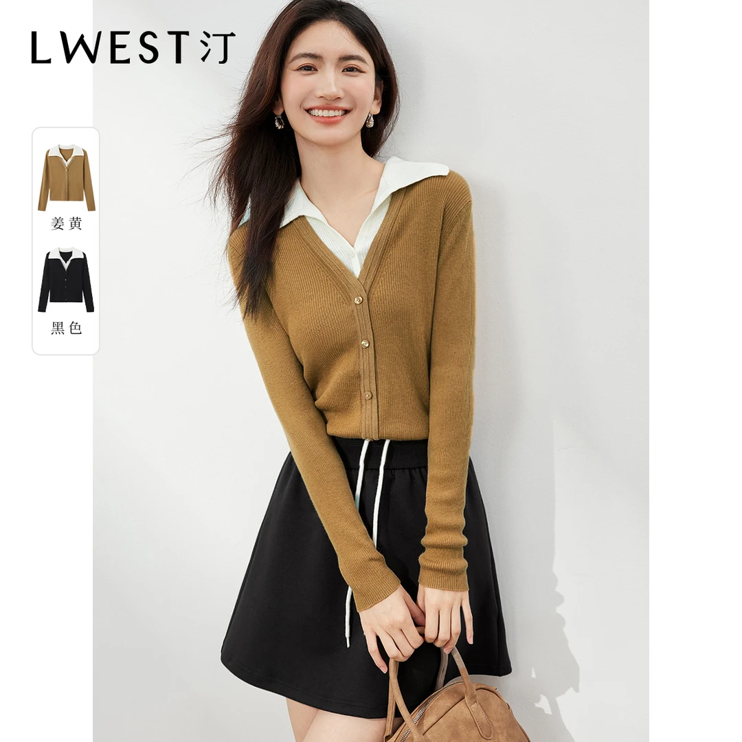 朗文斯汀2024秋新款洋气减龄气质假两件翻领针织衫DTMZ4308B12625