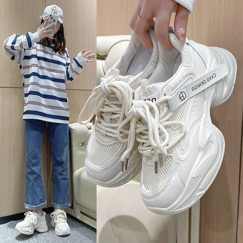 老爹鞋2024春夏季网面透气新款厚底增高百搭ins超火潮老爹鞋