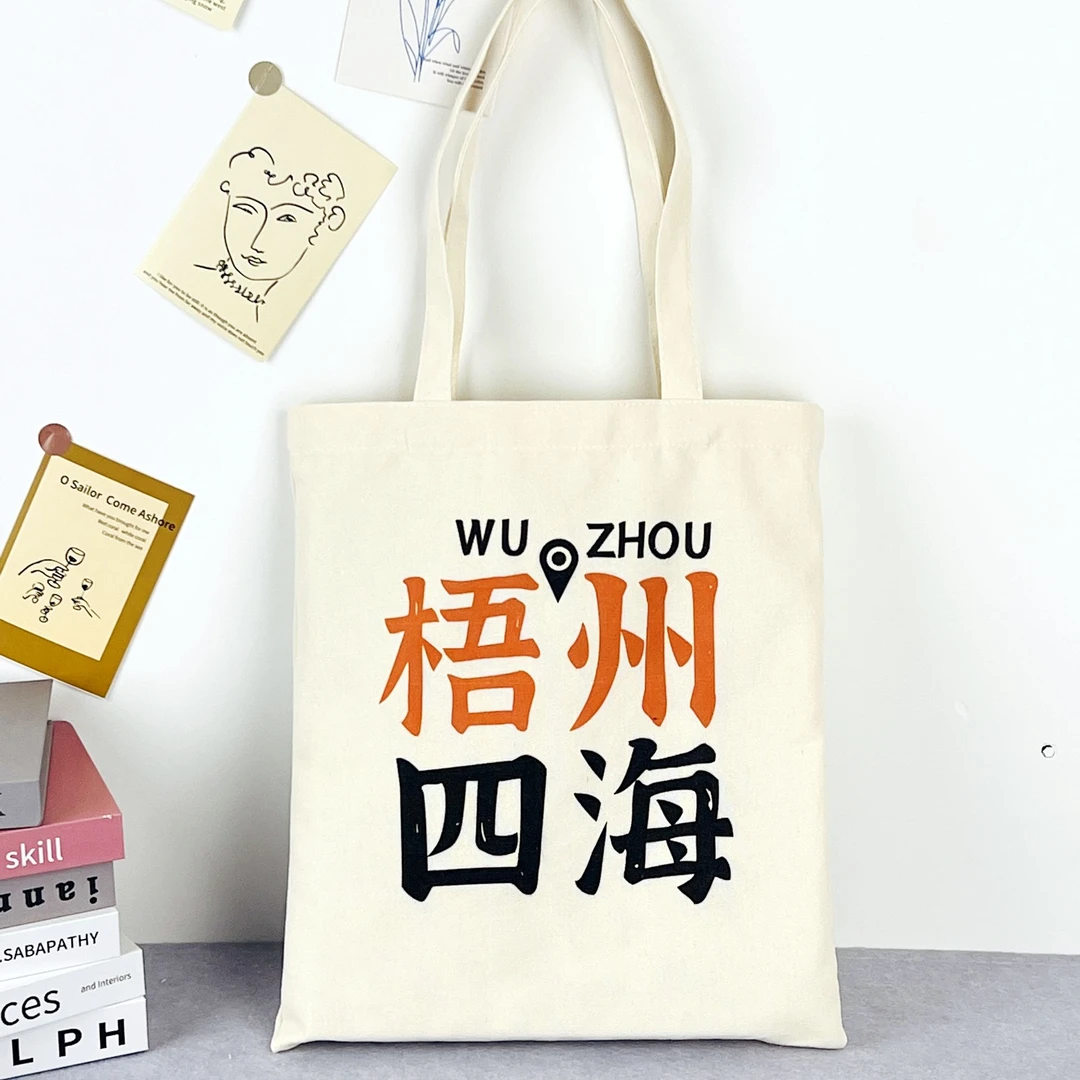 广西地名学生手绘文艺环保单肩布包定做帆布环保包