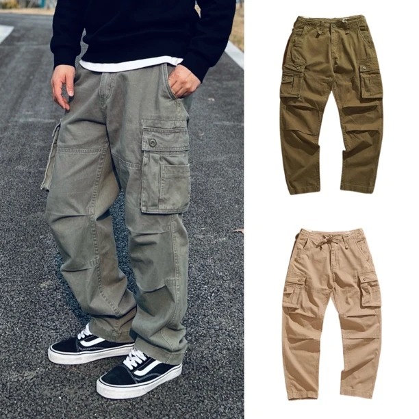 美式重磅潮流多口袋工装裤纯棉做旧水洗复古百搭长裤伐木裤H5021