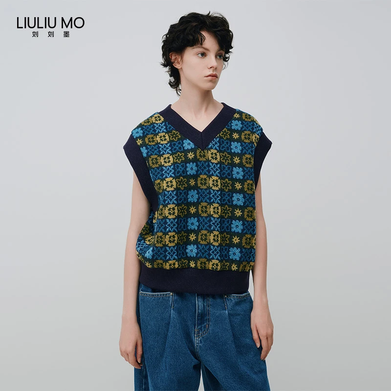 刘刘墨原创设计师复古个性V领套头马甲宽松舒适女士秋冬羊毛马甲