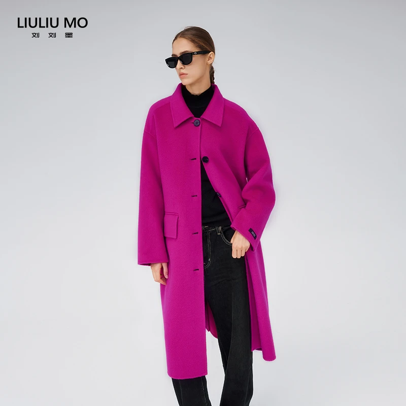 刘刘墨时尚气质中长款双面羊毛大衣女士毛呢外套秋冬款2310300421
