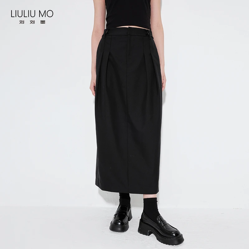 刘刘墨秋冬中长款半身裙黑色一步裙子显瘦洋气花苞半裙2308300512