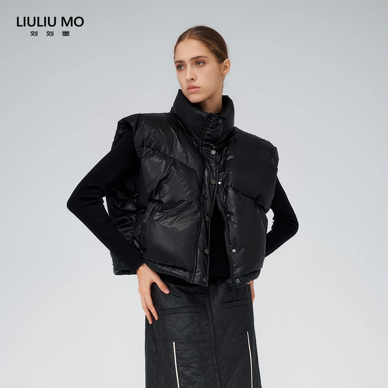 刘刘墨黑色保暖女款短款马甲时尚设计感小众冬季简约休闲显瘦外套