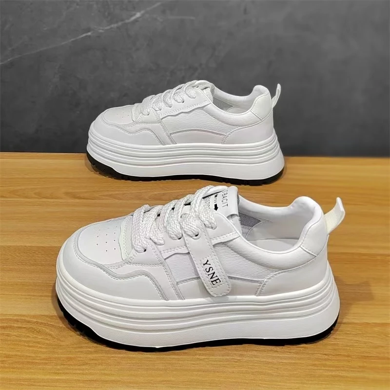 豪 6666-2  028 真皮小白鞋女新款圆头时尚百搭厚底增高休闲板鞋