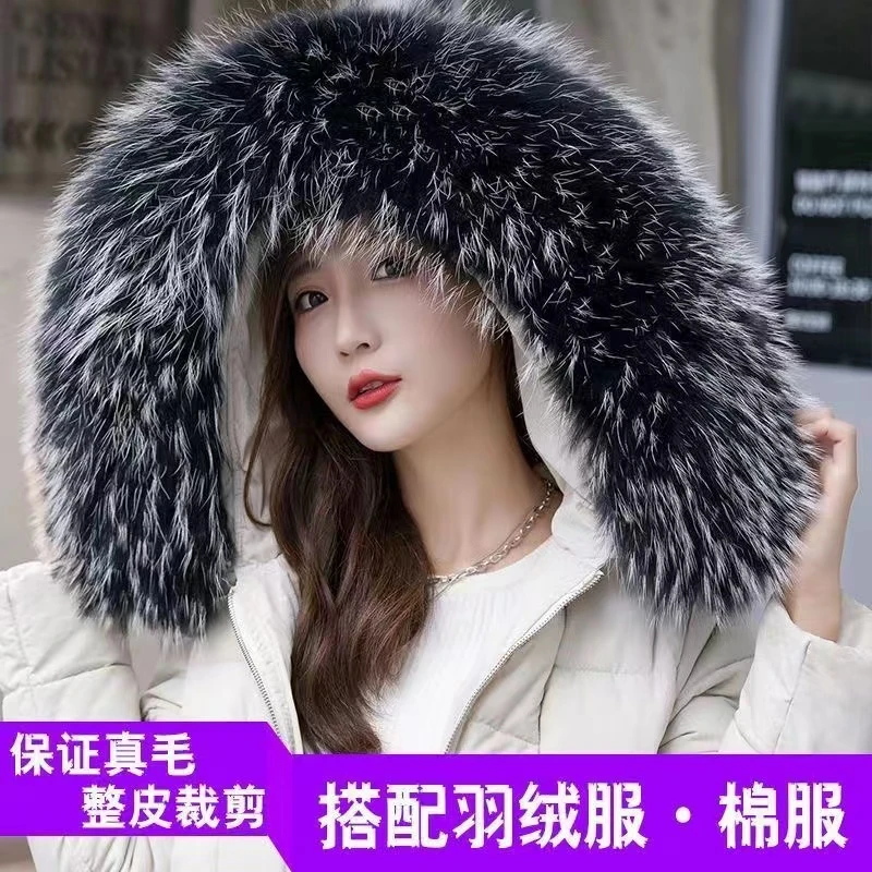 羽绒大毛领整皮裁剪女士长款时尚百搭貉子毛领
