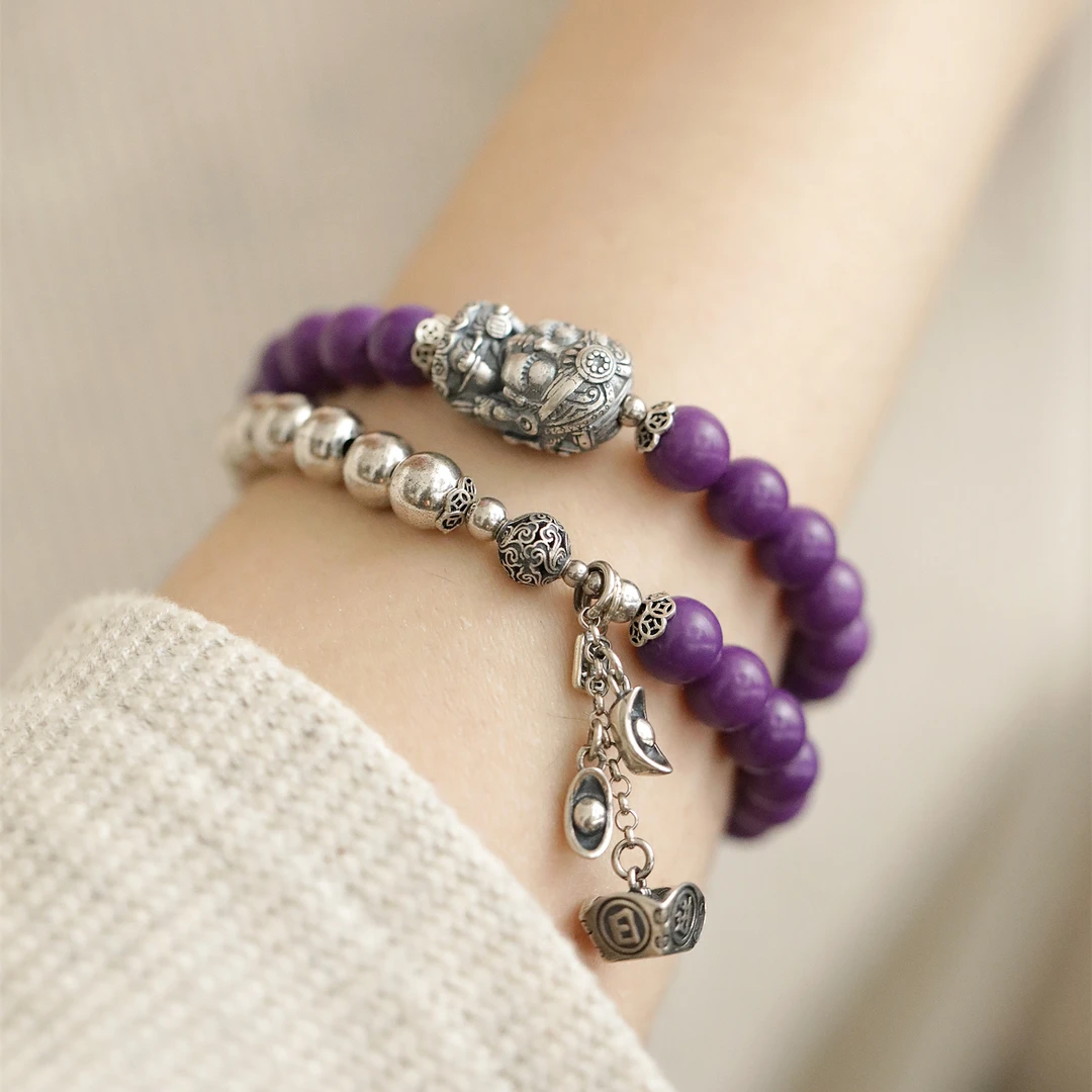925银手链 S07768扎基拉姆紫云珠珠手工串珠手链女款传统文艺手串