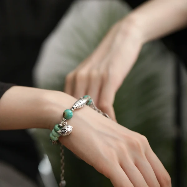 925银手链 S08327 叶子花朵小鸟手链女款银饰手串复古民族风百搭