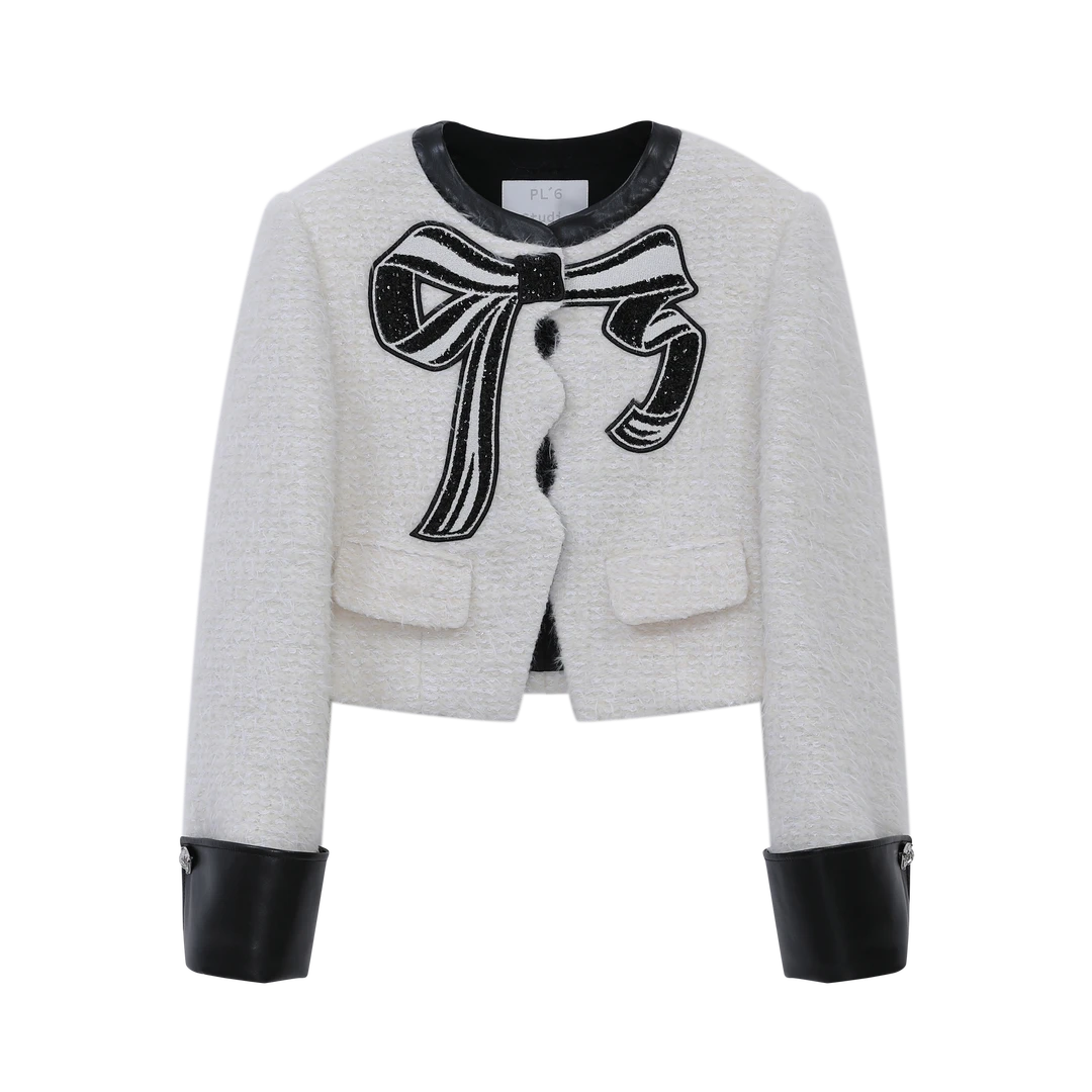 飘蕾2024冬季新款经典气质法式蝴蝶结亮片小香风外套PMB102257-1