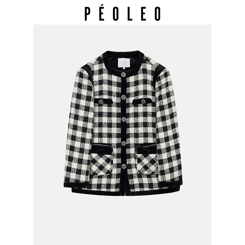 飘蕾2024冬季新款中长款外套女气质休闲时尚格子外套PMB102223