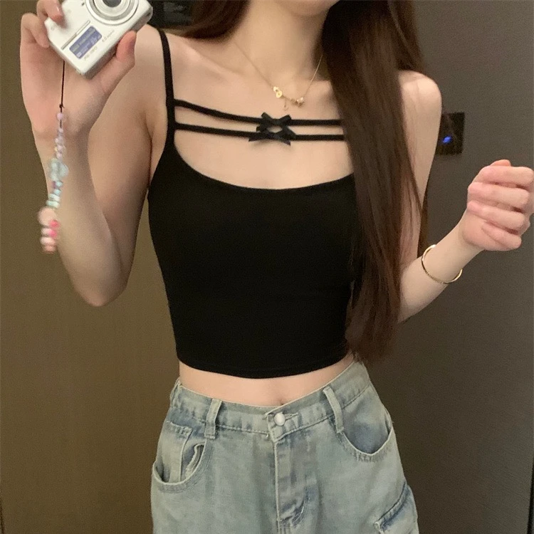 CHUJIAN/初见夏季新款纯欲百搭显瘦辣妹蝴蝶结外穿背心吊带7740