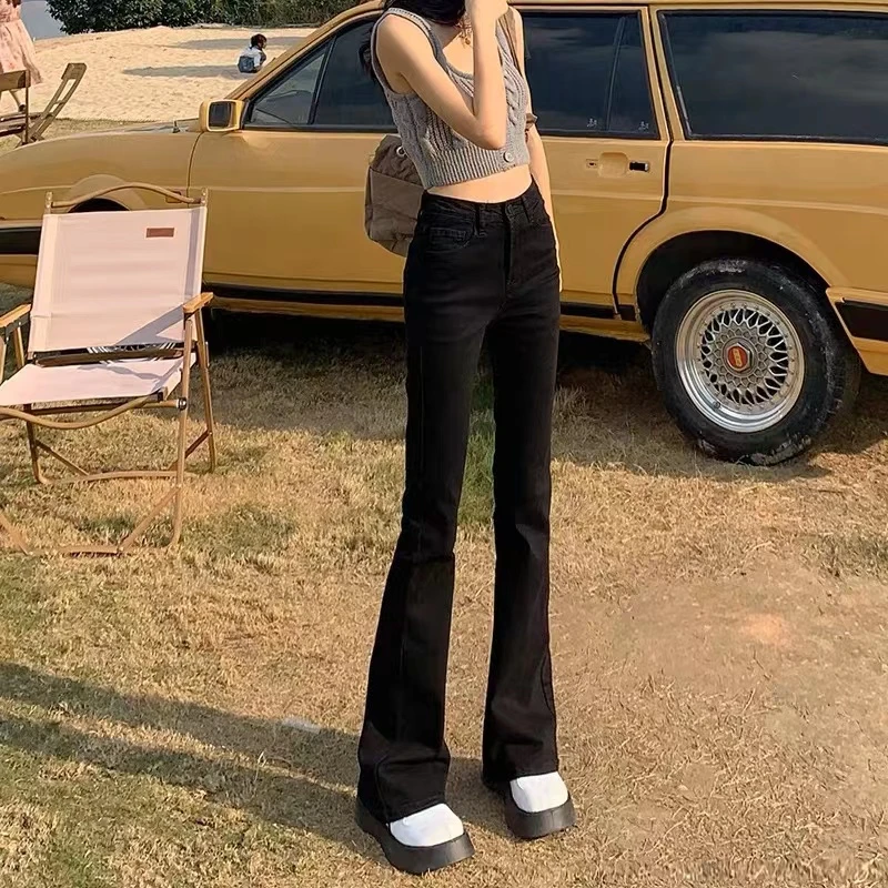 牛仔裤女2025秋季新款高腰显瘦喇叭弹力修身黑白色拖地百搭裤子