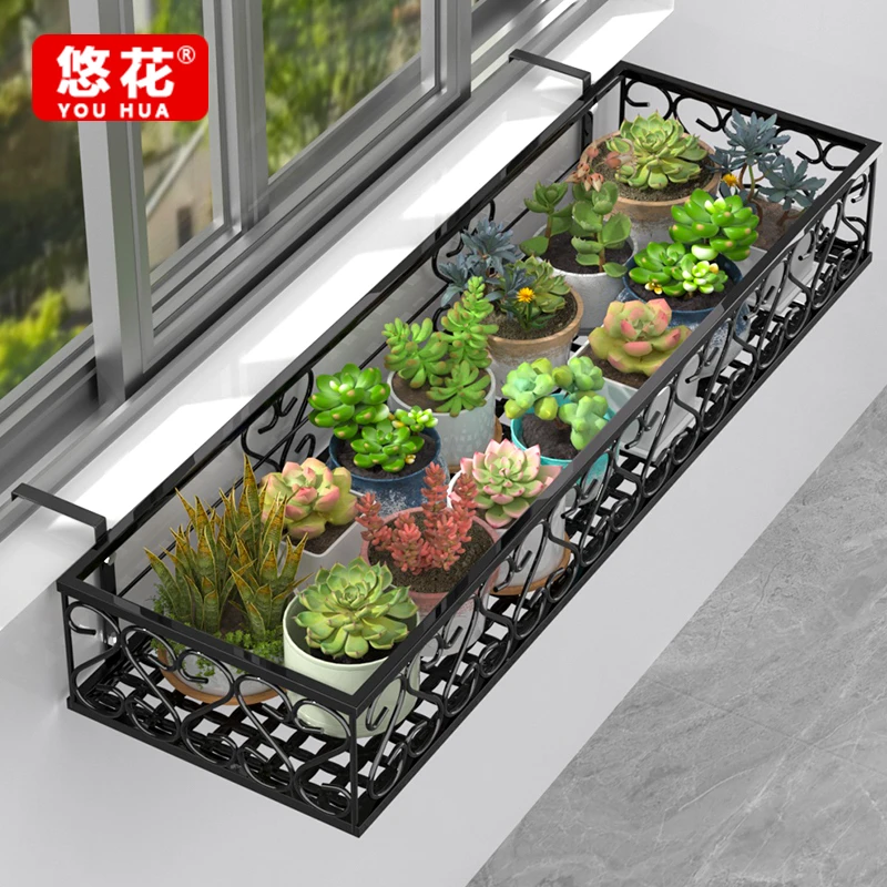 窗台置物架花架悬挂栏杆挂架挂式花盆架护栏窗台铁艺多肉花架子