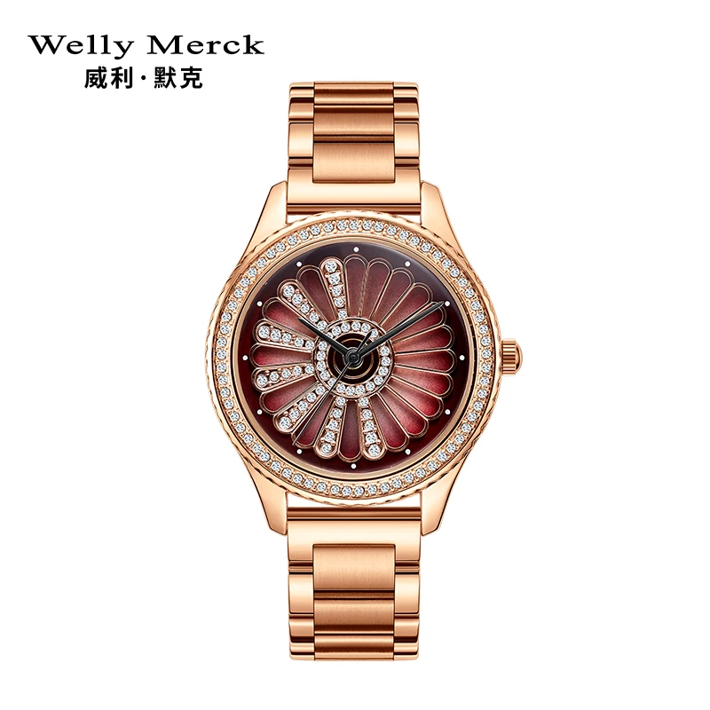 威利默克百搭潮流玫瑰金手表女士气质防水女表115L
