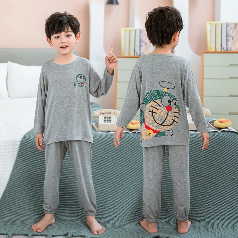 儿童莫代尔春秋睡衣薄款男童长袖家居服套装中大童男孩宝秋衣秋裤