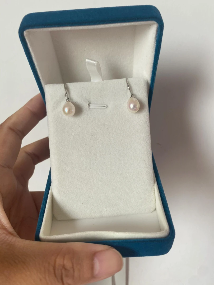 天然珍珠淡水珍珠耳环8.5-9mm非基地发货无证书气质白色时尚经典