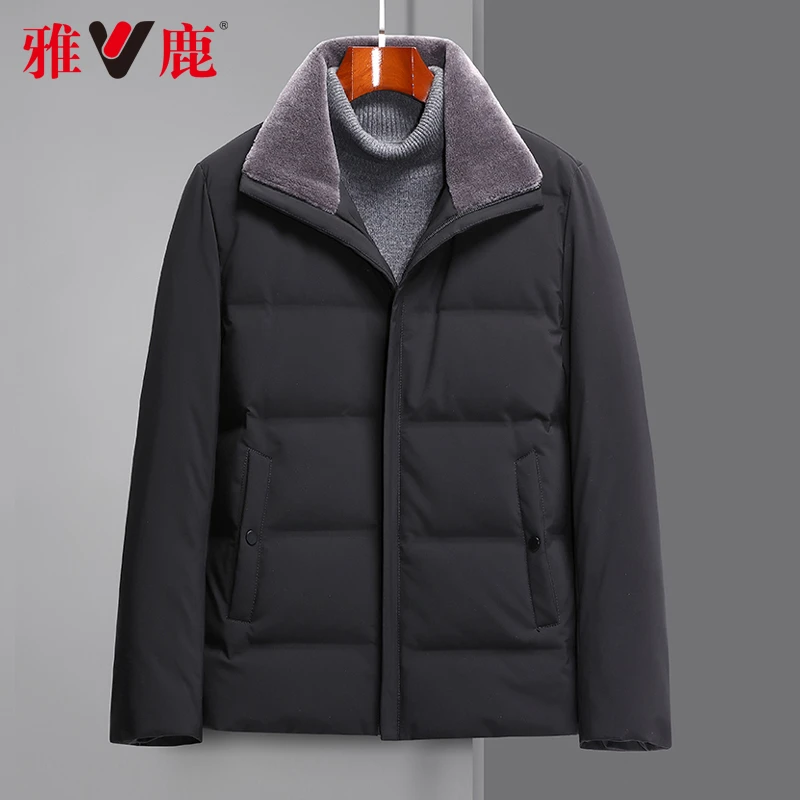 【反季特惠】男士羽绒服时尚休闲外套青年翻领白鸭绒纯色21959