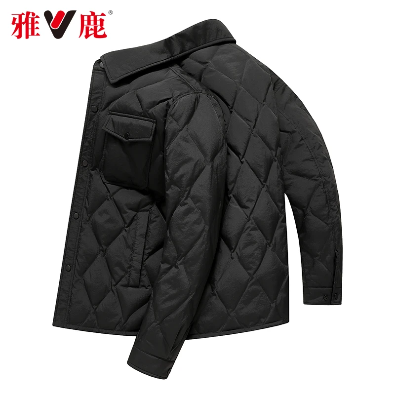 加厚西服男士羽绒服时尚休闲外套青年翻领90白鸭绒纯色冬季98086
