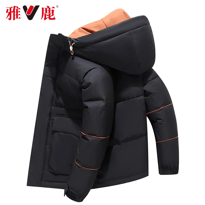 雅鹿男士羽绒服潮牌男士连帽时尚休闲短款保暖白鸭绒连帽冬季外套