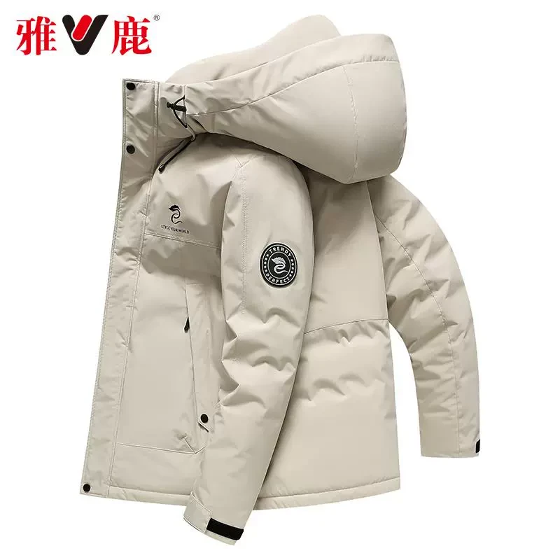 雅鹿羽绒服男士冬季2024新款派克服加厚保暖休闲冲锋衣连帽外套潮