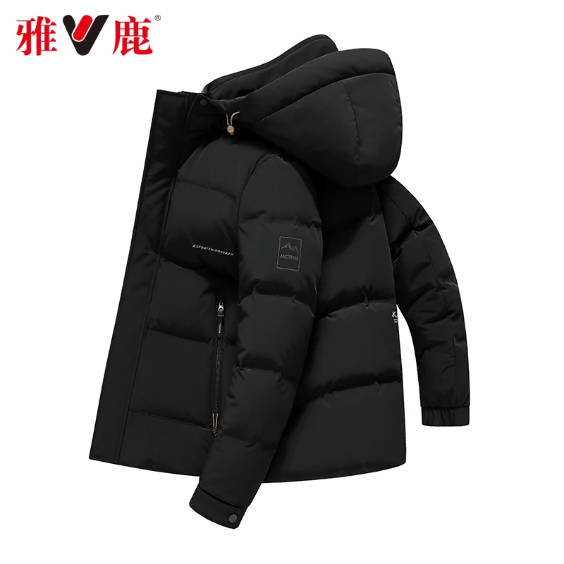 雅鹿羽绒服男士冬季新款连帽时尚休闲外套短款保暖鸭绒男装青年