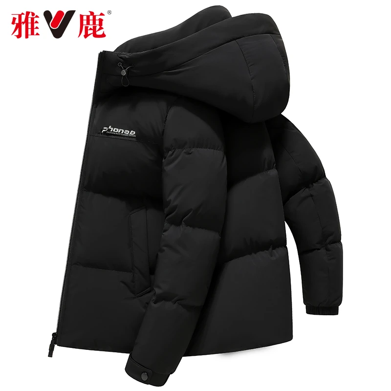 V/雅鹿男士加厚羽绒服加厚连帽时尚休闲保暖白鸭绒连帽冬季外套