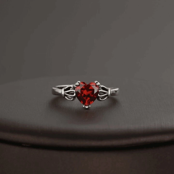 925银合成锆石戒指 爱心红色皇冠百搭开口银戒YJZ021-2红