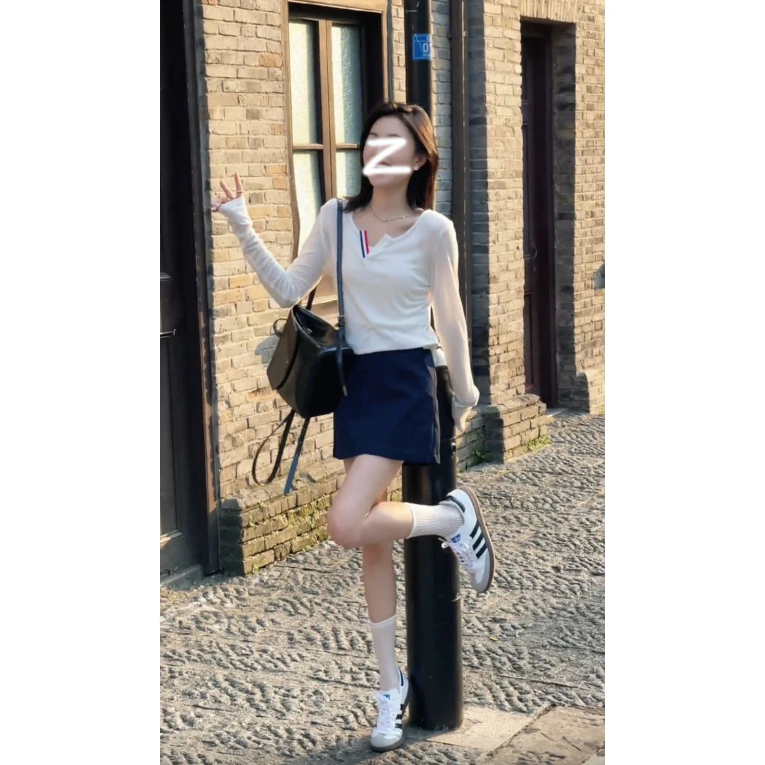 防晒衣女长袖夏季薄款小个子显瘦打底衫+气质高腰短裙两件套装