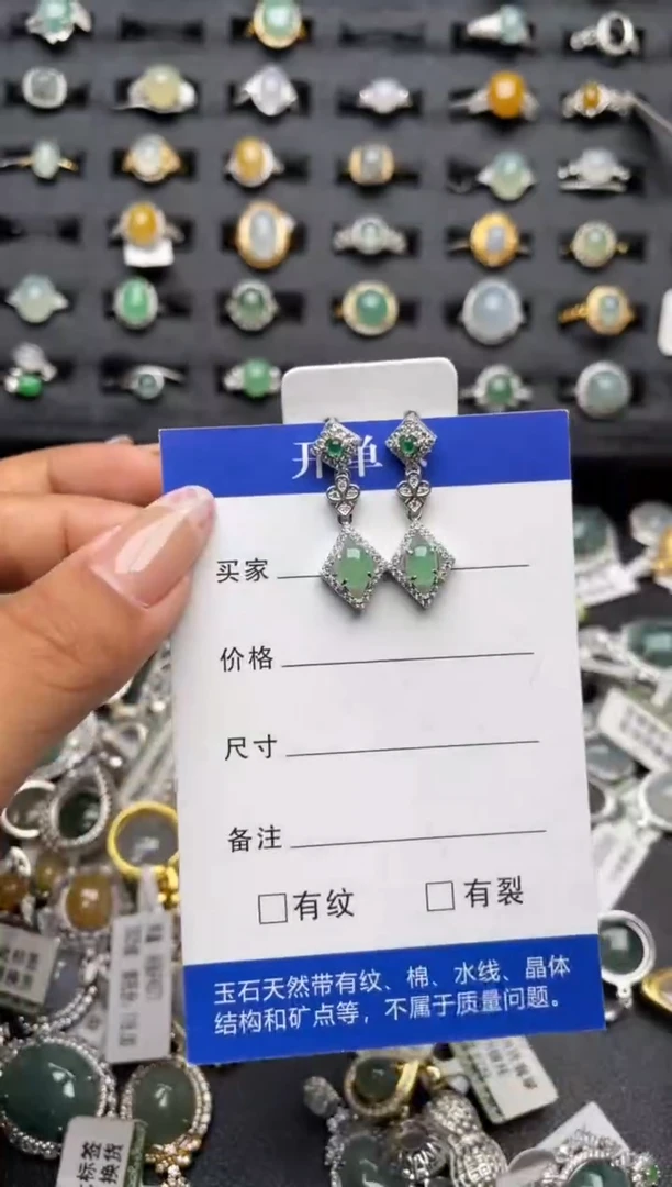 【闪购商品】翡翠耳饰银S925镶嵌111111