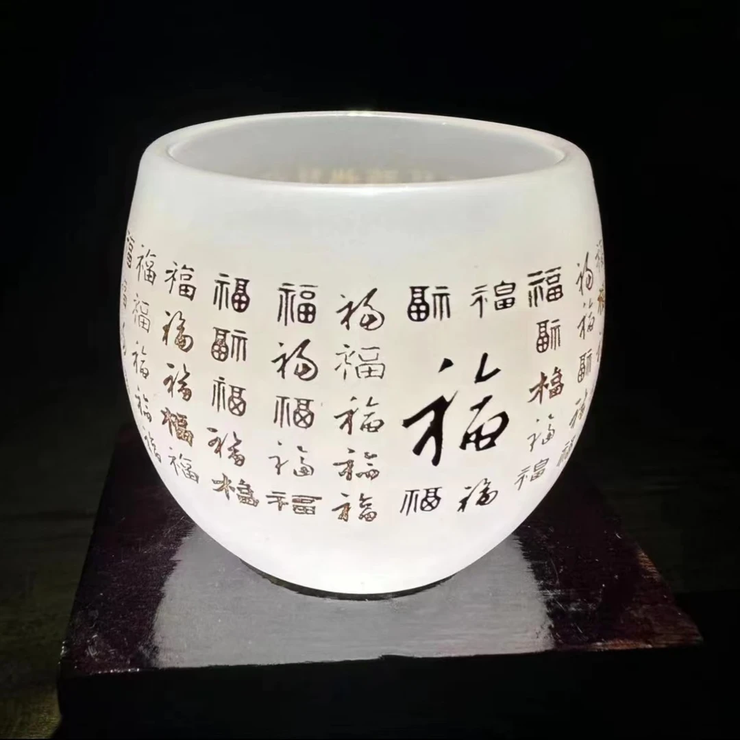 白琉璃百福主人杯A（无礼盒）翁家陶瓷手工茶器茶杯茶具