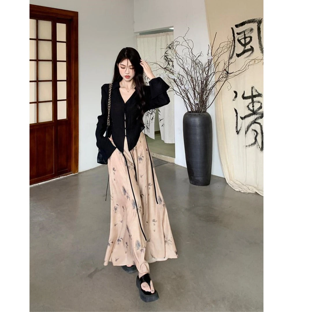 复古女装高级氛围感新中式慵懒显瘦飘飘裤裙清冷感飘带新中式套装