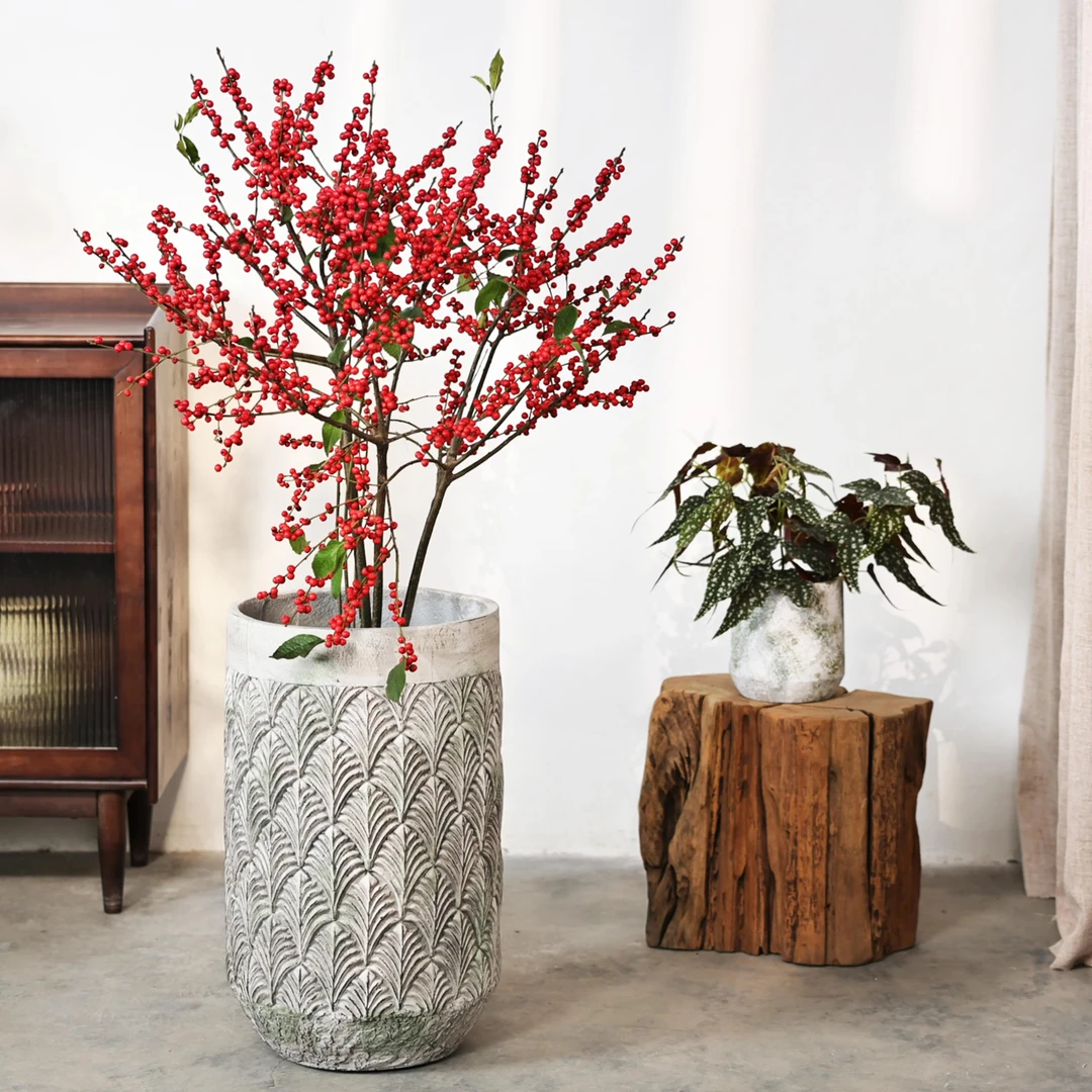 复古枫叶纹水泥花盆自然艺术客厅室内外落地北欧特大型号绿植盆栽