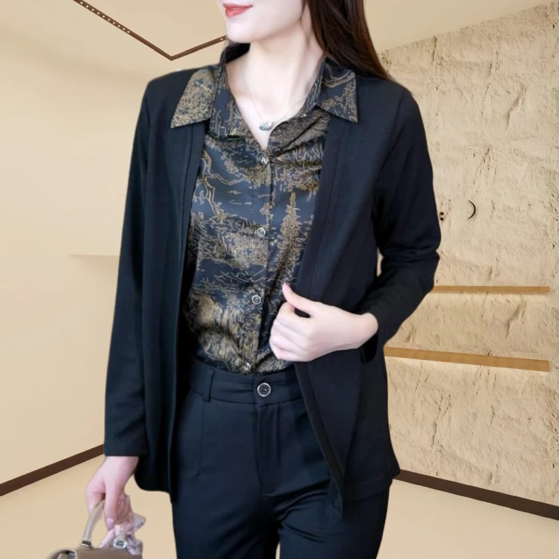 假两件高档女士衬衫2024春季新款时髦洋气小衫遮肉长袖妈妈装上衣