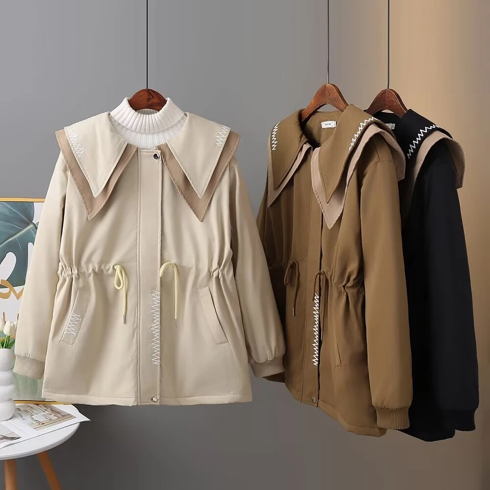 大码女装 胸118-142 收腰海军领加厚派克服棉衣2208#