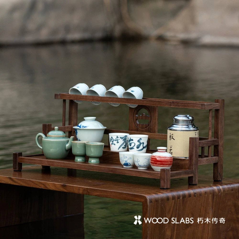 朽木传奇黑胡桃观山实木博古架茶杯茶具收纳架摆放架置物架子