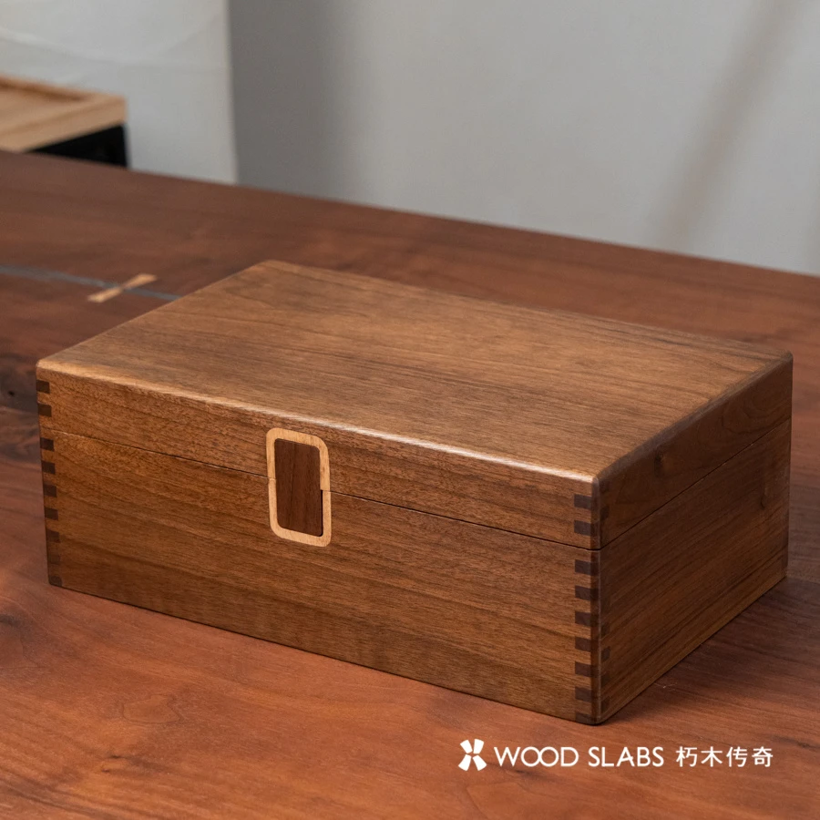 国色芳华黑胡桃百宝盒轻奢收纳盒复工木质长储物盒