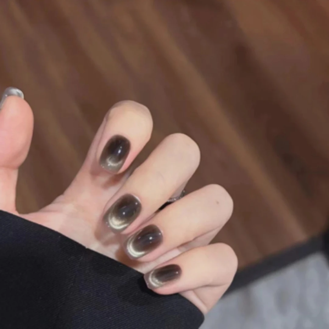 B29冰透美甲新款黑金咖色猫眼爆款显白气质棕色可拆卸磨砂美甲贴