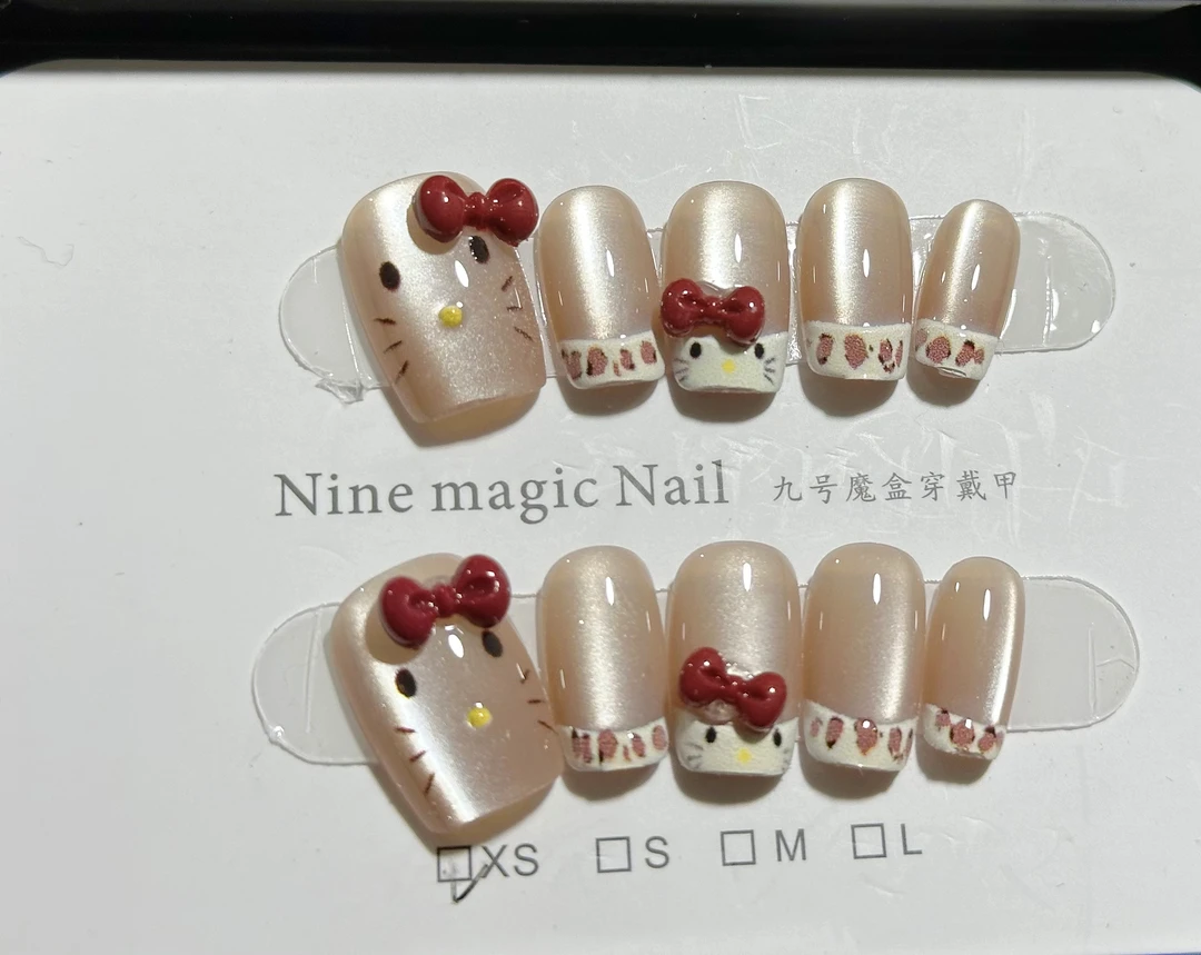 B6手工穿戴甲法式kitty猫眼显白百搭显白可拆卸