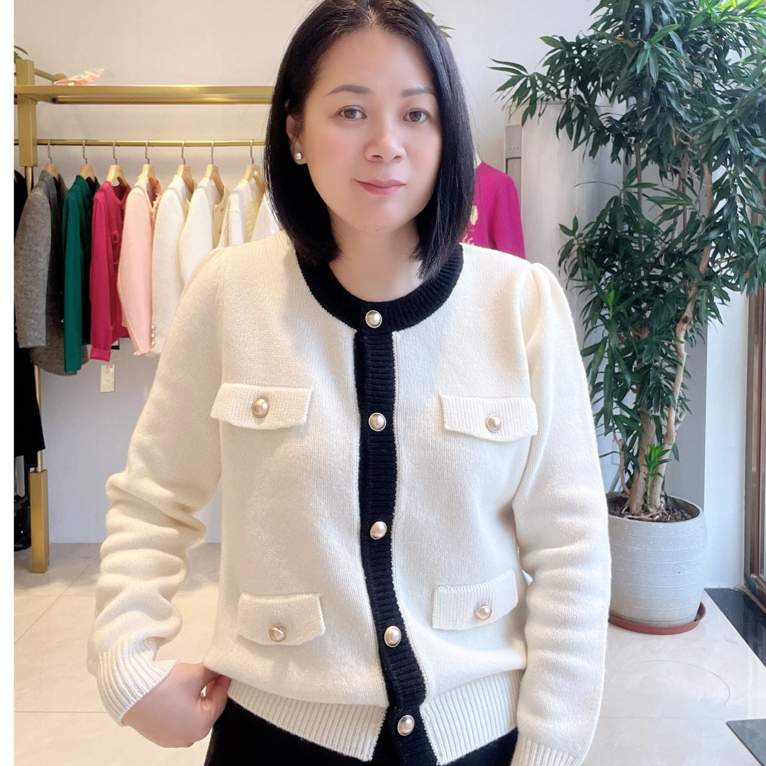 网红小香风秋季宽松气质长袖百搭时尚厚款针织包袖毛针织衫圆领