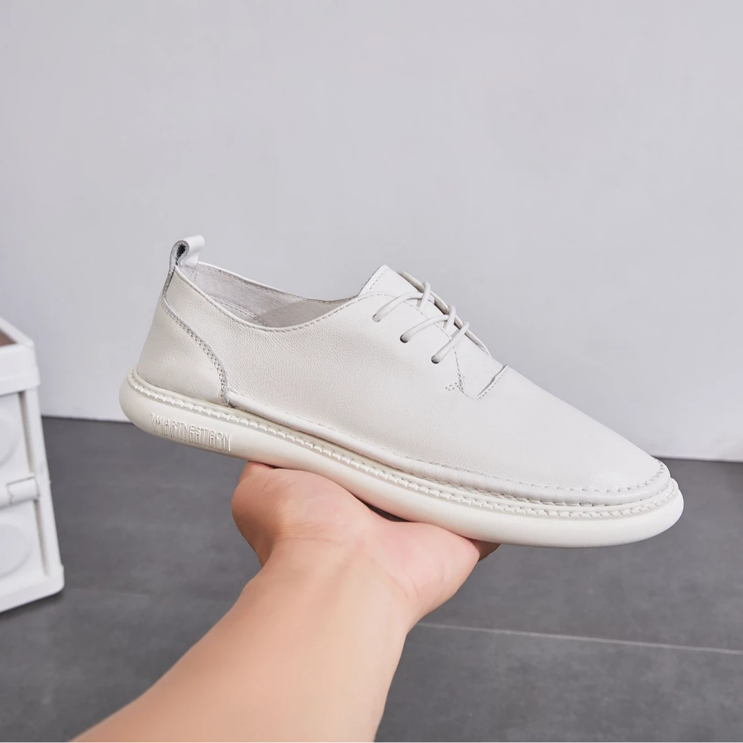 2025新款男鞋头层牛皮休闲鞋真皮板鞋系带软底软面皮鞋百搭小白鞋